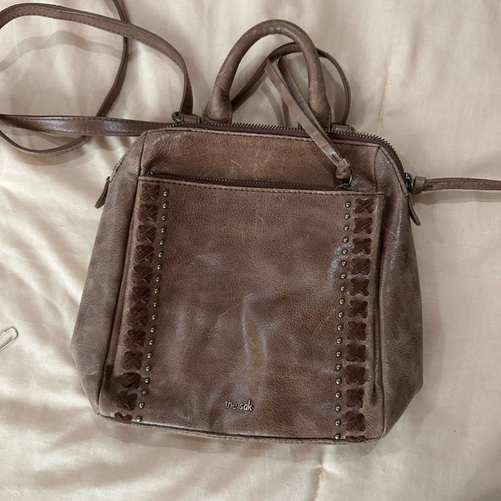 The Sak Brown Leather Backpack with Braided Detailing